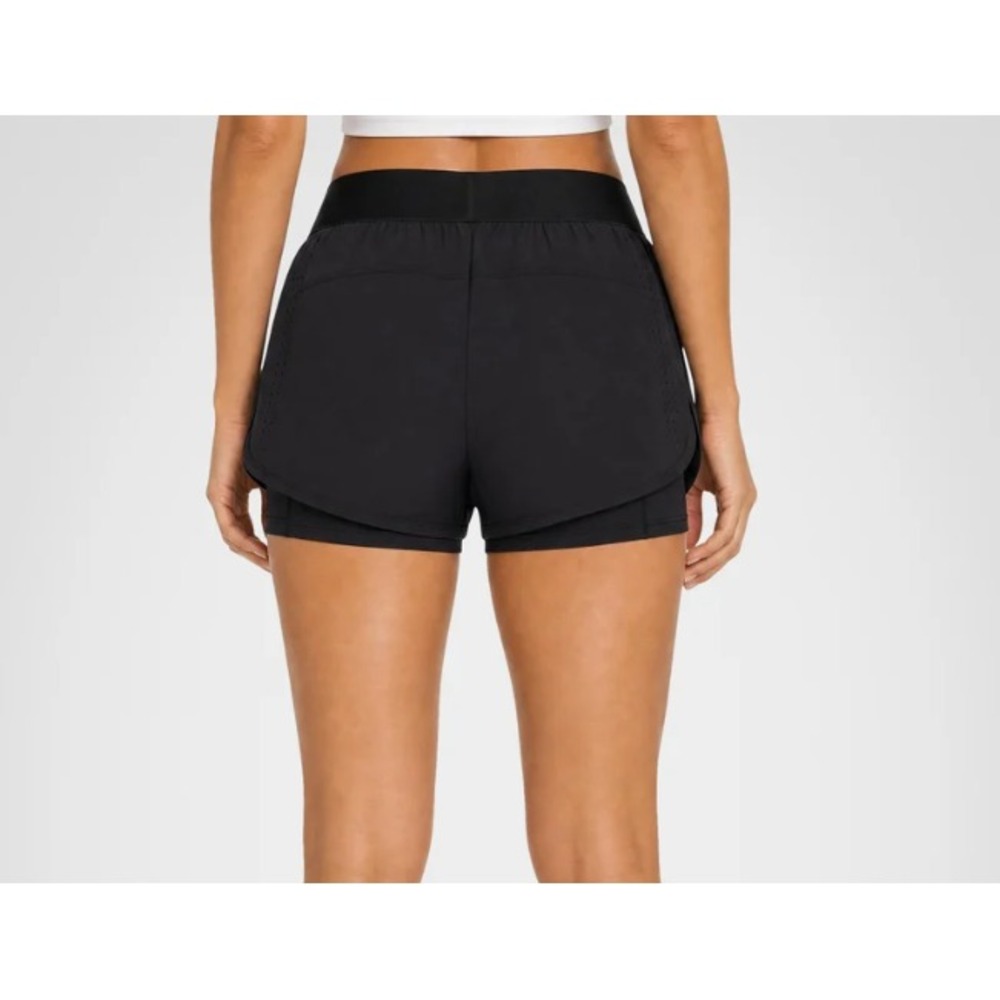 Kyodan Womens Race Mini Running Shorts Size Med Black Zipper Pockets Lined - Picture 2 of 16
